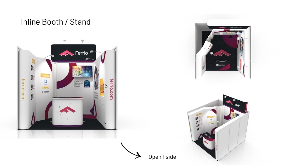 Ferrio inline booth exhibition stand render