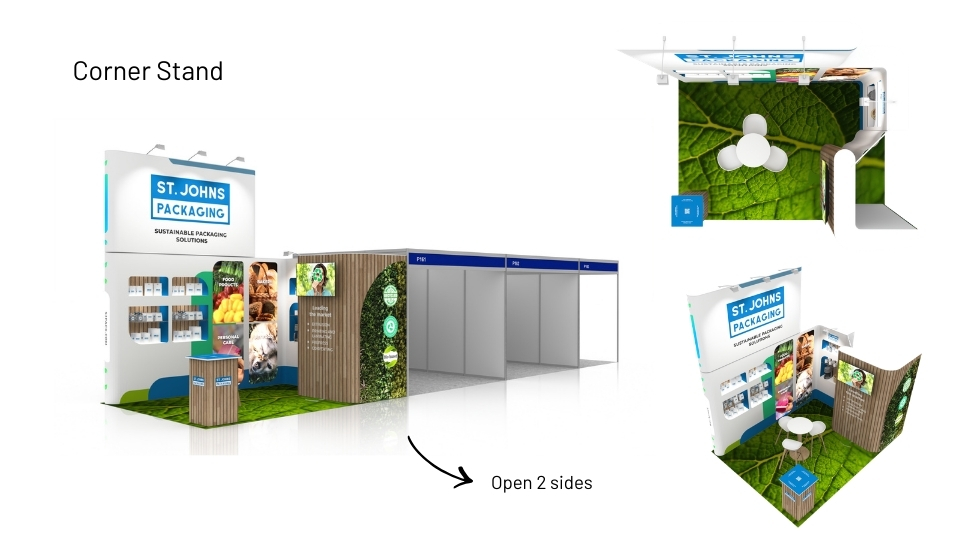 St John's Packaging corner exhibition stand render