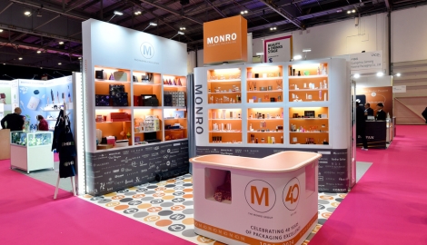 gorgeous orange exhibition stand with packaging products